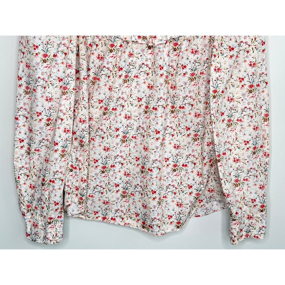 La Vie by Rebecca Taylor Floral Ruffle Neck Blouse Cream w/ Red & Green Small - Picture 4 of 12